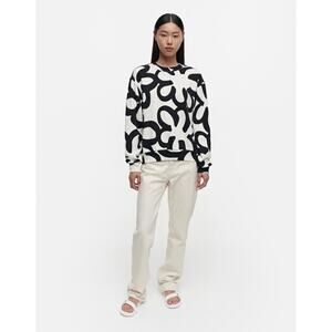 Marimekko Leiot College Jattikukka Black White Printed Boxy Sweatshirt Size XXS